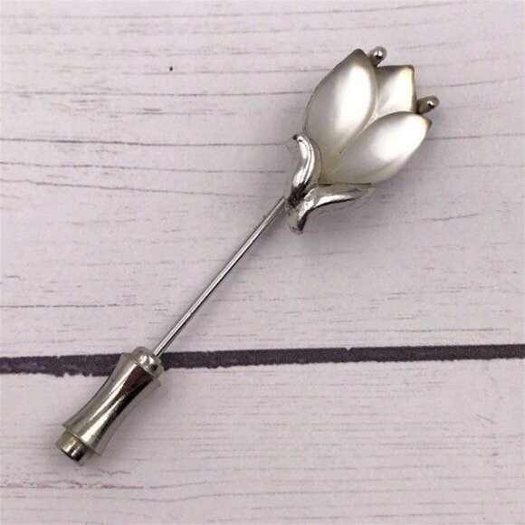 Whiting & Davis Frosted Tulip Stickpin Silver - Picture 1 of 14